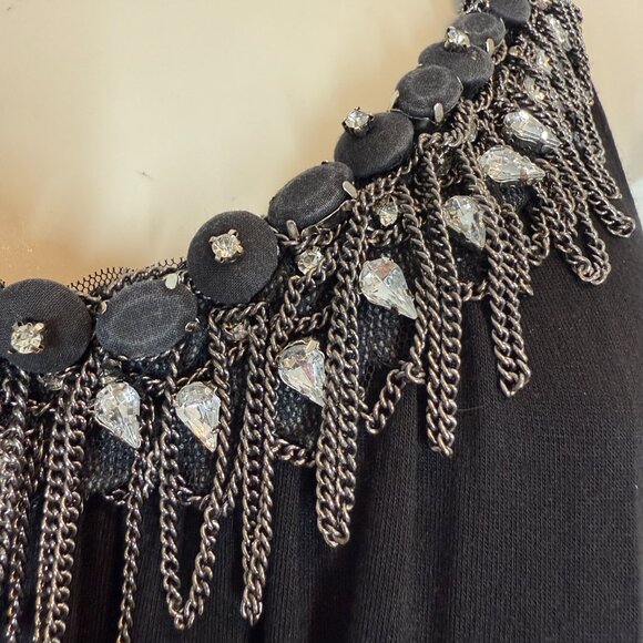 Vintage Y2K Soul Revival Black Dress Embellished Beaded Chain Halter Goth Medium - Picture 10 of 11